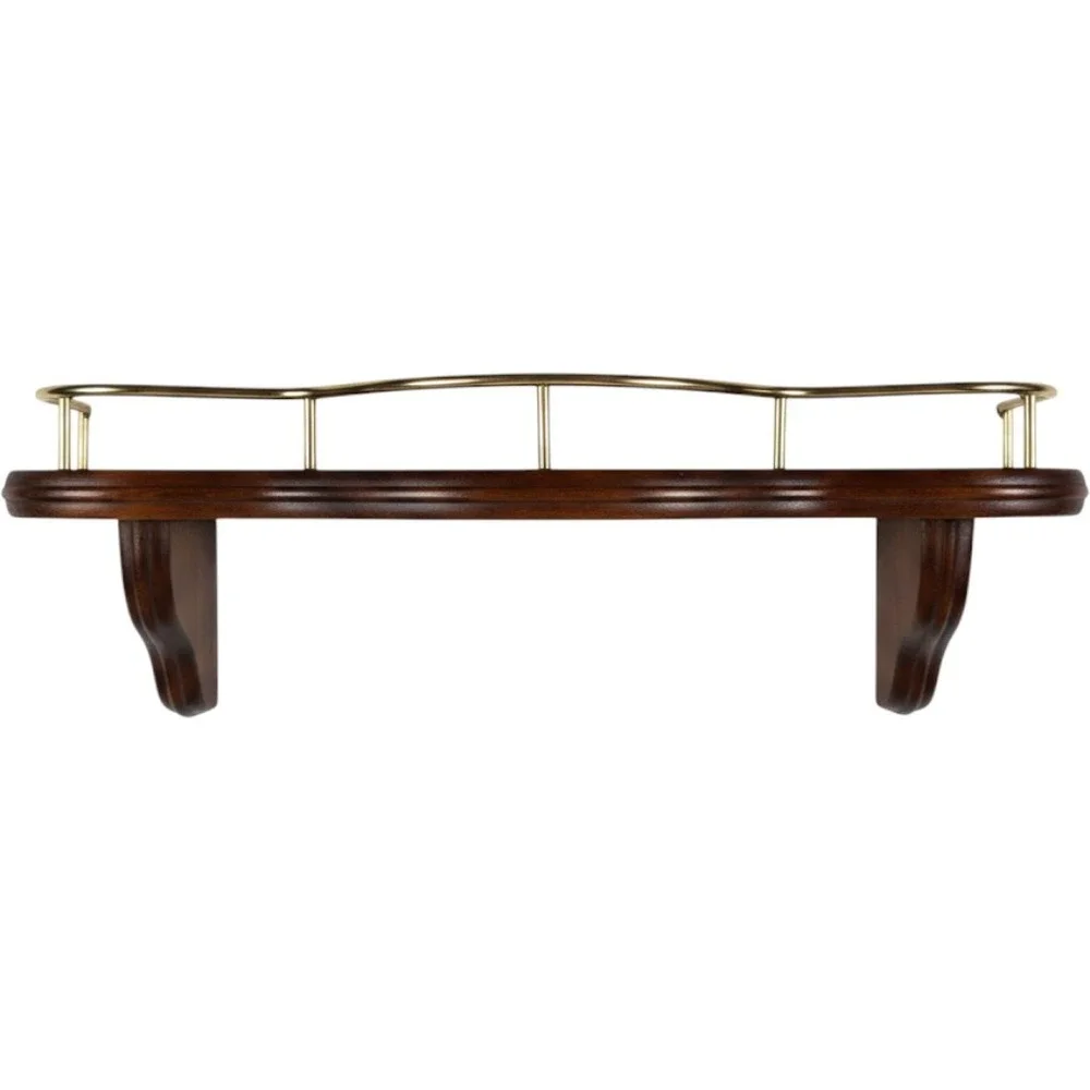 Vintage Wood Wall Shelf Brass Gallery Rail Scalloped Plate Rack Brown 16 Inch